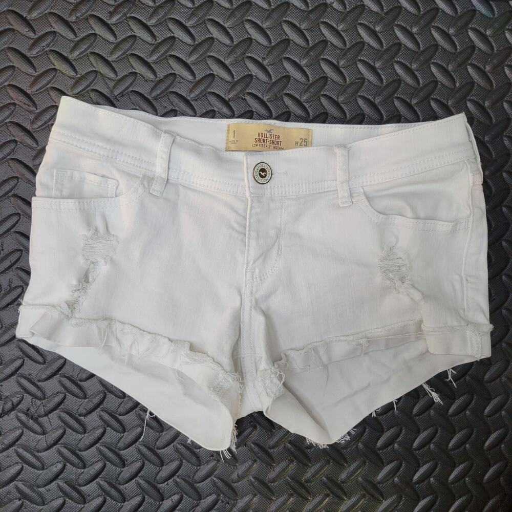 Hollister Low Rise Short-Short Denim Shorts Women's 1 W25 White Distressed Y2K